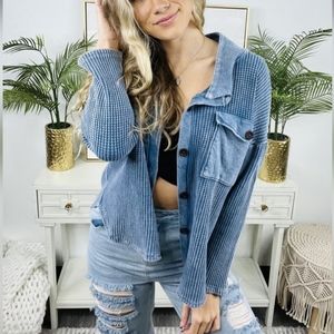 Bucket List Vintage Waffle Knit Shacket - Size Large